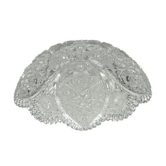 American Brilliant Cut Glass 11" Oblong Deep Cut Crystal Bowl Sawtooth Rim - Picture 8 of 9